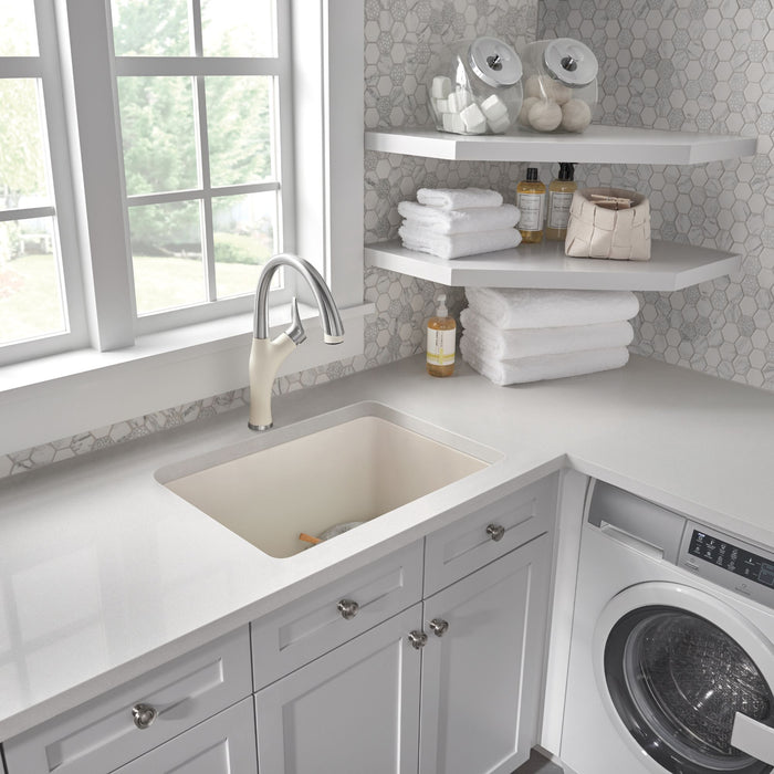 Soft White - BLANCO Liven SILGRANIT 25" Single Bowl Dual Mount Laundry Sink