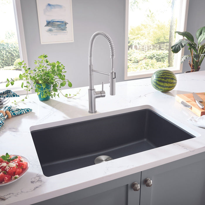 Anthracite - BLANCO Liven SILGRANIT 33" Super Single Dual Mount Kitchen Sink