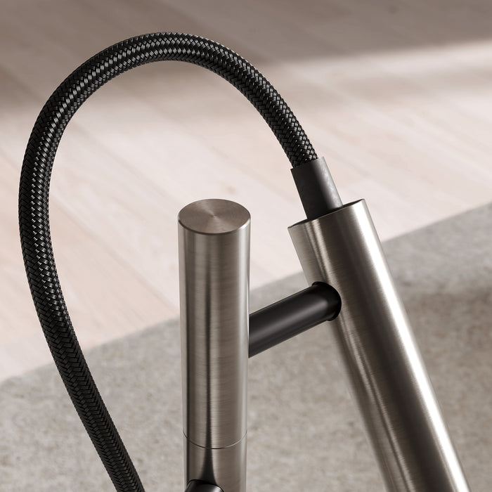 Satin Platinum - BLANCO Luneoo Pull-Down Dual-Spray Kitchen Faucet with Push Button Activation