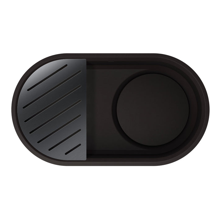 Mystic Black - BLANCO Oovalon VELGRANIT 30" Single Bowl Undermount/Flush-Mount Kitchen Sink with Capflow