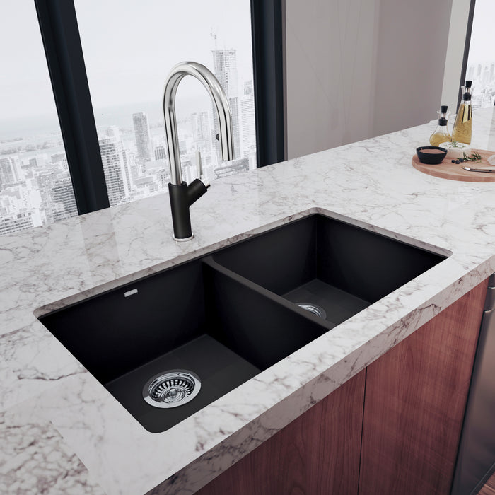 Anthracite - BLANCO Precis SILGRANIT 29" 50/50 Double Bowl Undermount Kitchen Sink