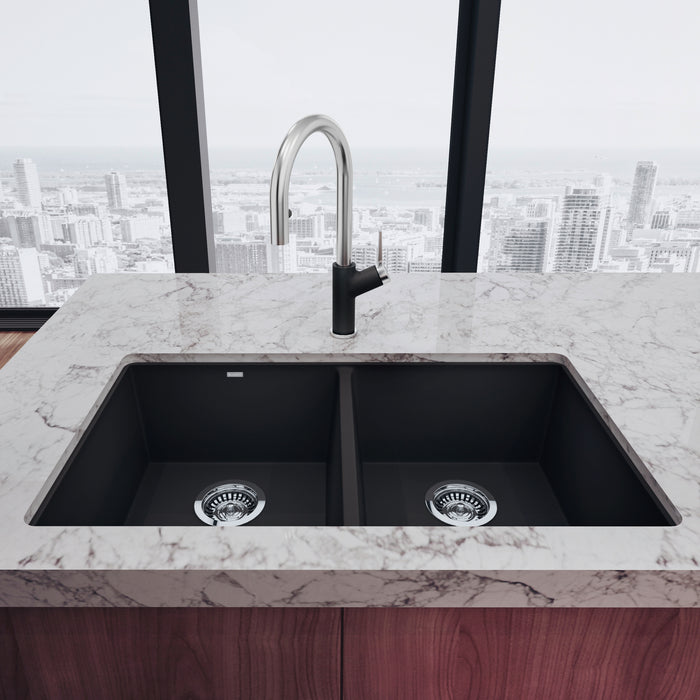 Anthracite - BLANCO Precis SILGRANIT 29" 50/50 Double Bowl Undermount Kitchen Sink