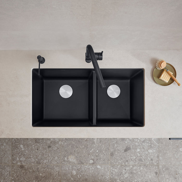 Coal Black - BLANCO Precis SILGRANIT 33" 60/40 Double Bowl Undermount Kitchen Sink