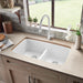 White - BLANCO Valea SILGRANIT 32" 50/50 Double Bowl Undermount Kitchen Sink with Low Divide