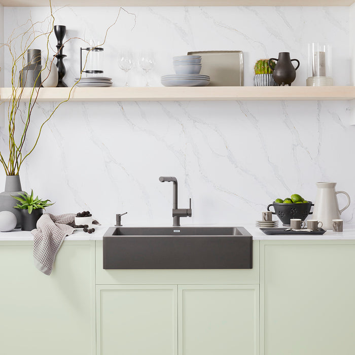 Cinder - BLANCO Vintera SILGRANIT 30" Single Bowl Apron-Front Farmhouse Sink
