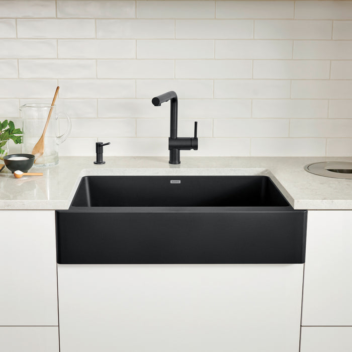 Coal Black - BLANCO Vintera SILGRANIT 30" Single Bowl Apron-Front Farmhouse Sink