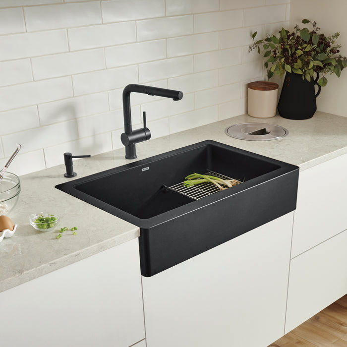 Coal Black - BLANCO Vintera SILGRANIT 30" Single Bowl Apron-Front Farmhouse Sink