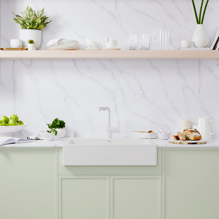 White - BLANCO Vintera SILGRANIT 30" Single Bowl Apron-Front Farmhouse Sink