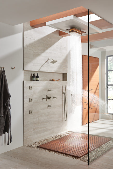 Brizo Frank Lloyd Wright 81422 21” Single-Function Raincan Shower Head with Integrated Lighting - 1.75 GPM, Luxe Nickel Teak Wood