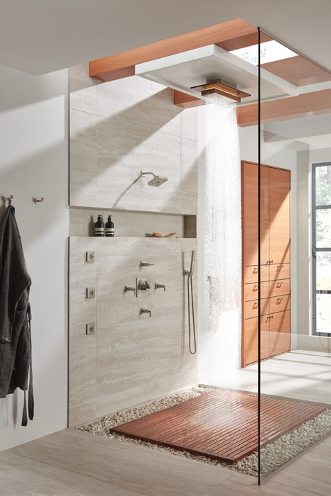 Brizo Frank Lloyd Wright 81422 21” Single-Function Raincan Shower Head with Integrated Lighting - 1.75 GPM, Luxe Nickel Teak Wood