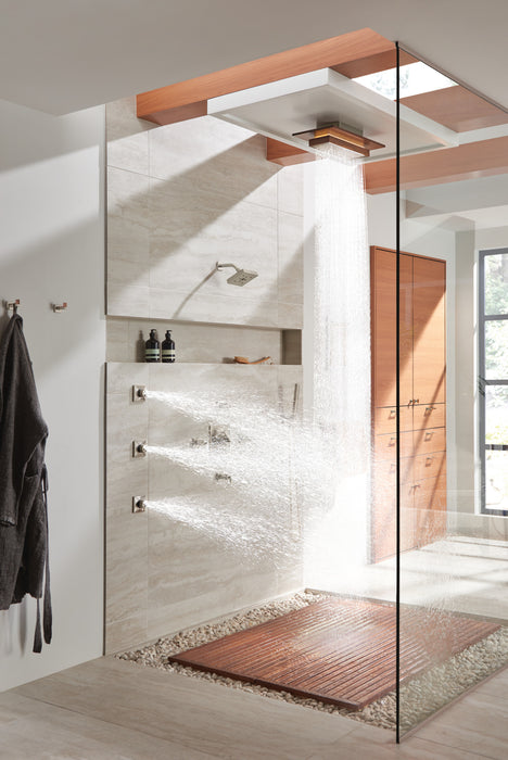Brizo Frank Lloyd Wright 81422 21” Single-Function Raincan Shower Head with Integrated Lighting - 1.75 GPM, Luxe Nickel Teak Wood