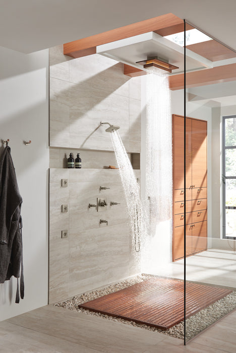 Brizo Frank Lloyd Wright 81422 21” Single-Function Raincan Shower Head with Integrated Lighting - 1.75 GPM, Luxe Nickel Teak Wood