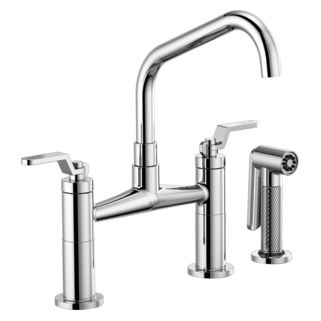 Brizo Litze: Bridge Faucet with Angled Spout and Industrial Handle