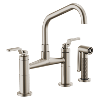 Brizo Litze: Bridge Faucet with Angled Spout and Industrial Handle