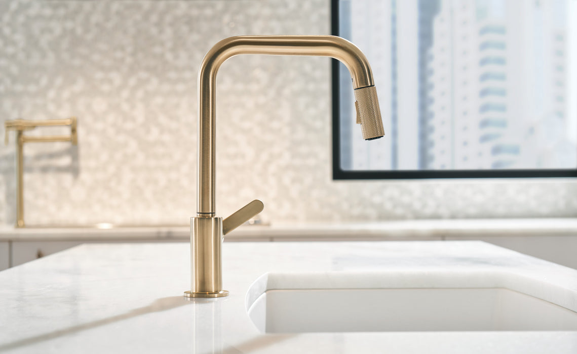 Brizo Litze:63054LF Pull-Down Faucet with Square Spout and Industrial Handle