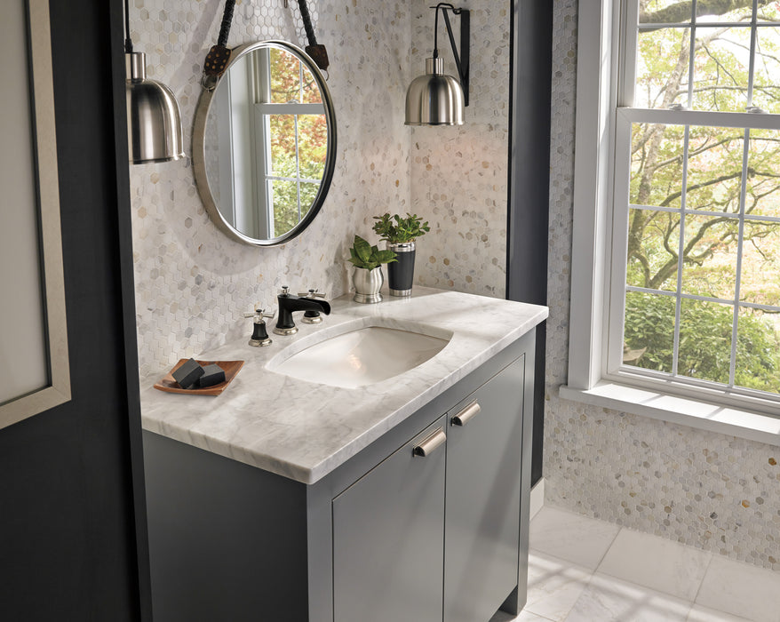 Brizo Rook: Widespread Lavatory Faucet with Channel Spout - Less Handles 1.5 GPM