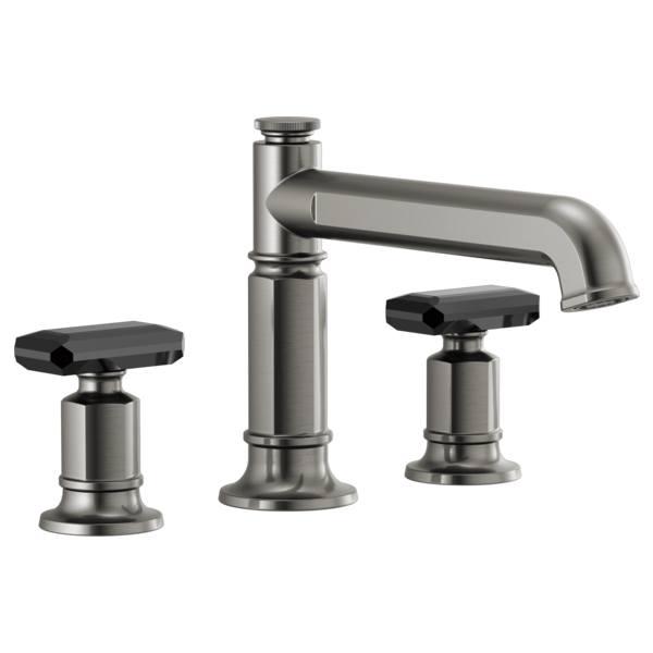 Brizo Invari: Roman Tub Faucet Black Crystal Knob Handle Kit