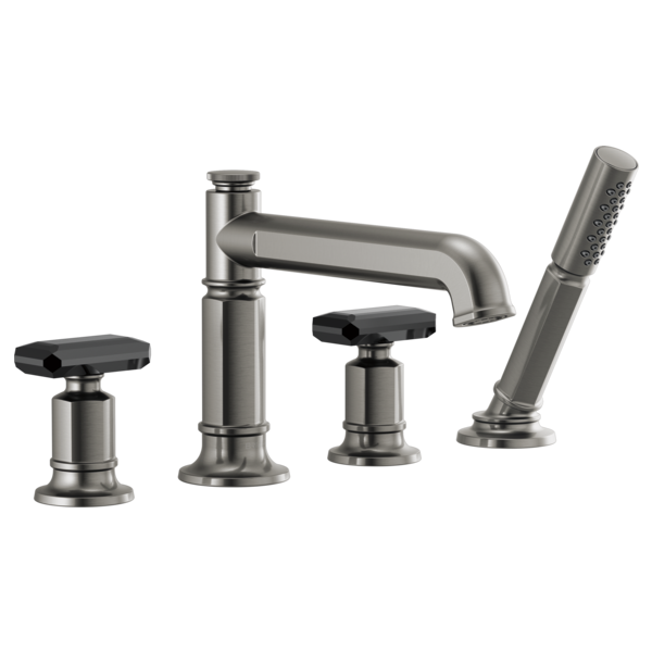 Brizo Invari: Roman Tub Faucet Black Crystal Knob Handle Kit