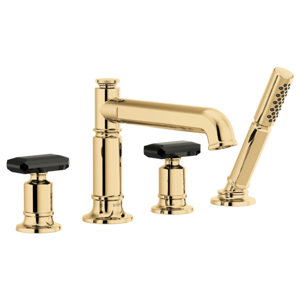 Brizo Invari: Roman Tub Faucet Black Crystal Knob Handle Kit
