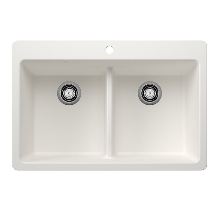 BLANCO Liven SILGRANIT 33" 50/50 Double Bowl Dual Mount Kitchen Sink with Low Divide - White