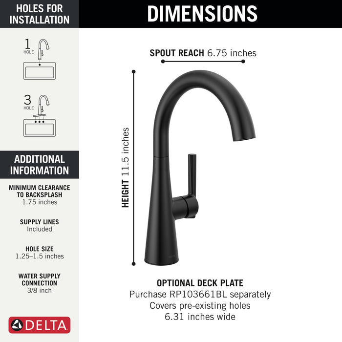Delta 14882LF Single Handle Bar Prep Faucet, Matte Black