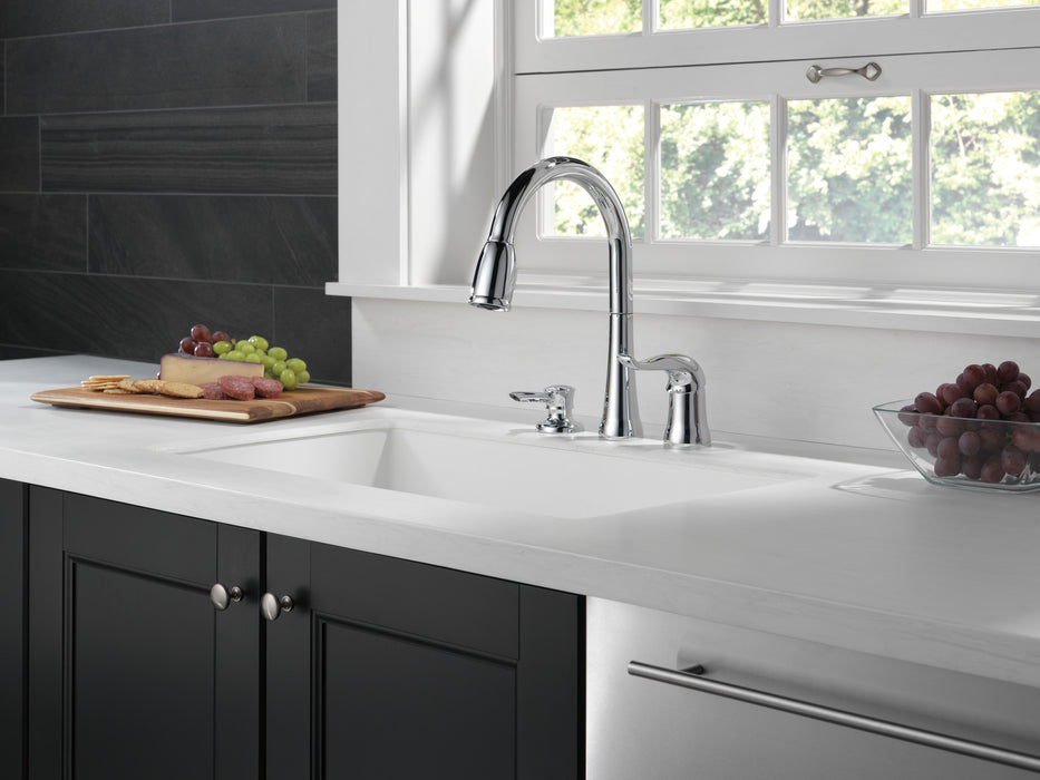 Delta Kate 16970 Single Handle Pull-Down Kitchen Faucet with Soap Dispenser