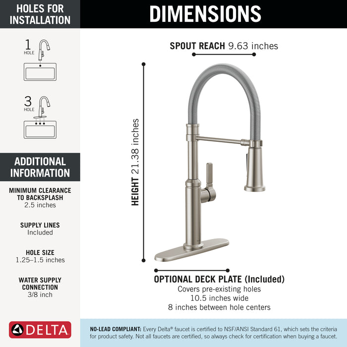 Delta Rhett 18829 Single Handle Pull-Down Kitchen Faucet With Spring Spout