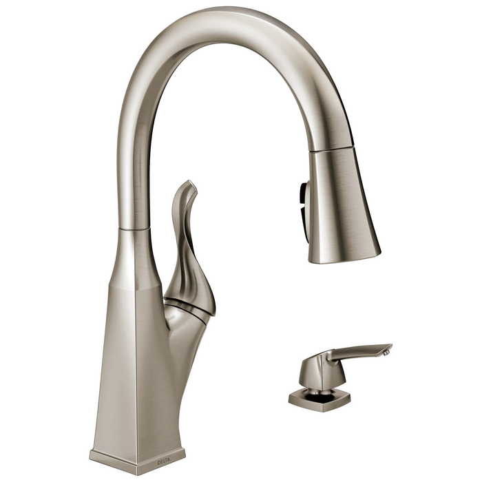 Delta Cantrall: Single Handle Pull-Down Kitchen Faucet with Soap Dispenser and ShieldSpray Technology