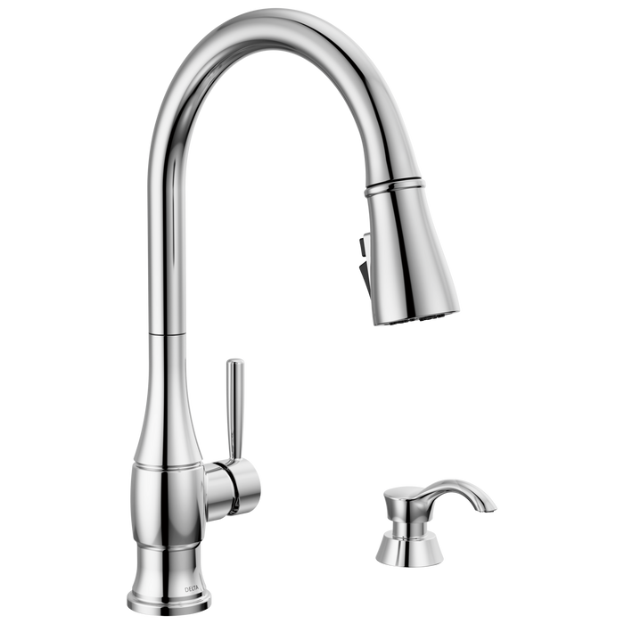 Single Handle Pull-Down Kitchen Faucet with Soap Dispenser and ShieldSpray Technology