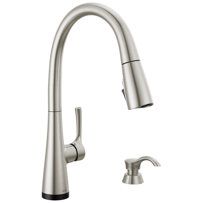 Delta AUBURN: Single Handle Pull-Down Kitchen Faucet with Soap Dispenser and Touch2O Technology