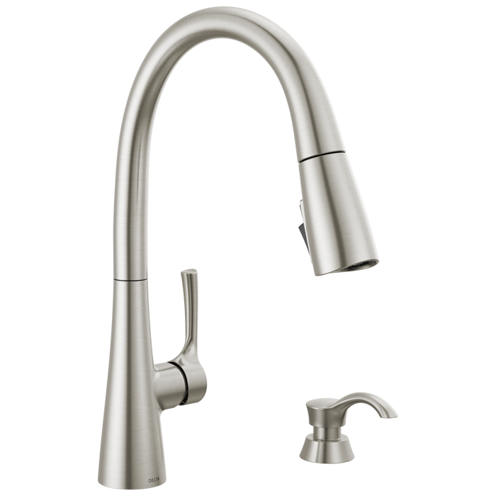 Delta Auburn: Single Handle Pull-Down Kitchen Faucet with Soap Dispenser and ShieldSpray Technology
