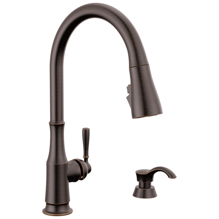 Single Handle Pull-Down Kitchen Faucet with Soap Dispenser and ShieldSpray Technology