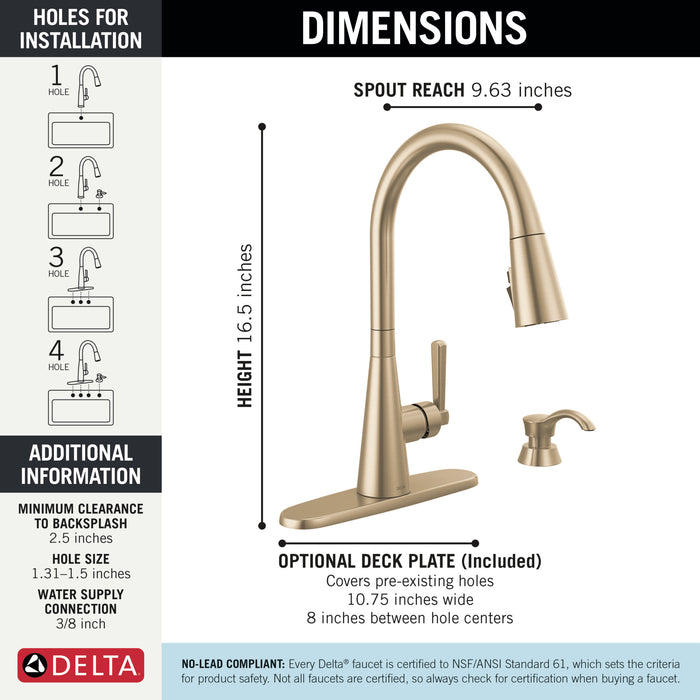 Delta Boyd 19893Z Single Handle Pull-Down Kitchen Faucet with Soap Dispenser and ShieldSpray Technology