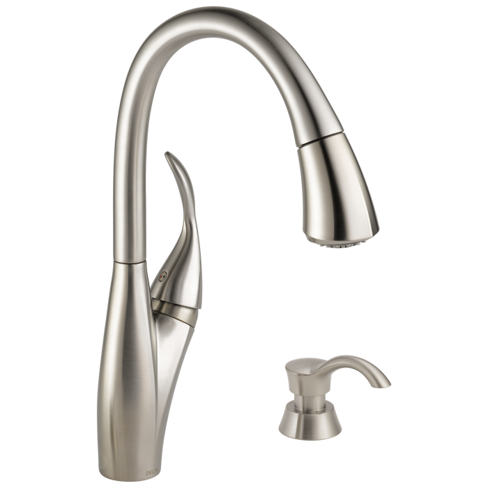 Delta Berkley: Single Handle Pull-down Kitchen Faucet with MagnaTite and Soap Dispenser