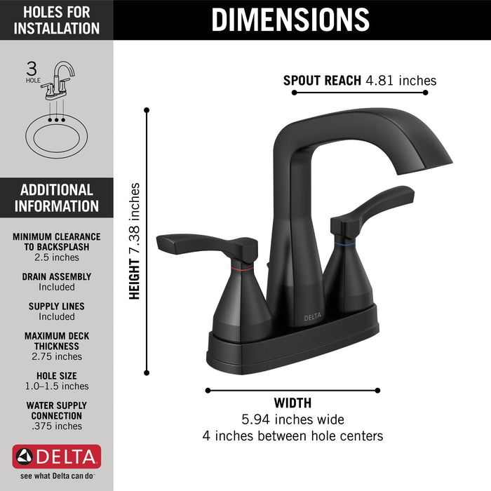 Delta Stryke 25776 Centerset Faucet, matte black - view 2