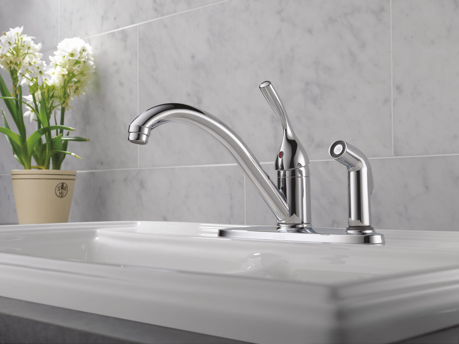 Delta 134 / 100 / 300 / 400 Series:300 Single Handle Kitchen Faucet with Integral Spray