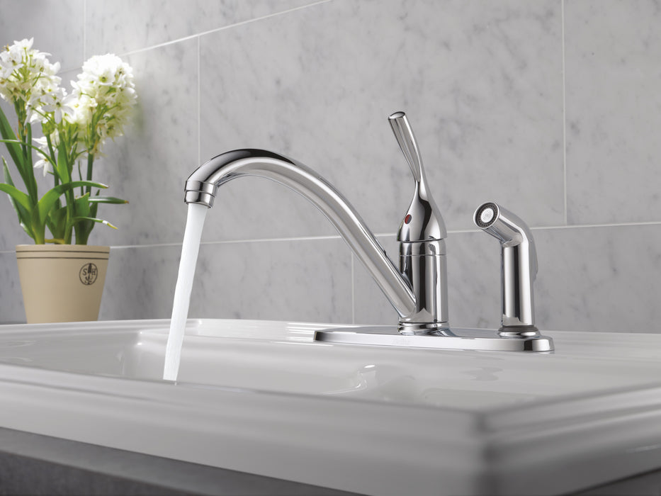 Delta 134 / 100 / 300 / 400 Series:300 Single Handle Kitchen Faucet with Integral Spray