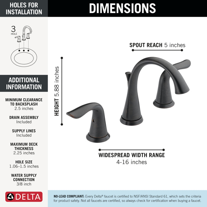 Delta 3538-MPU-DST Two Handle Widespread Bathroom Faucet