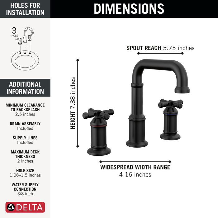 Delta Broderick 3587 Two Handle Widespread Bathroom Faucet, matte black - view 2