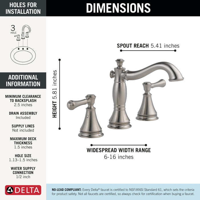Delta Cassidy 3597LF Two Handle Widespread Bathroom Faucet, stainless - view 4