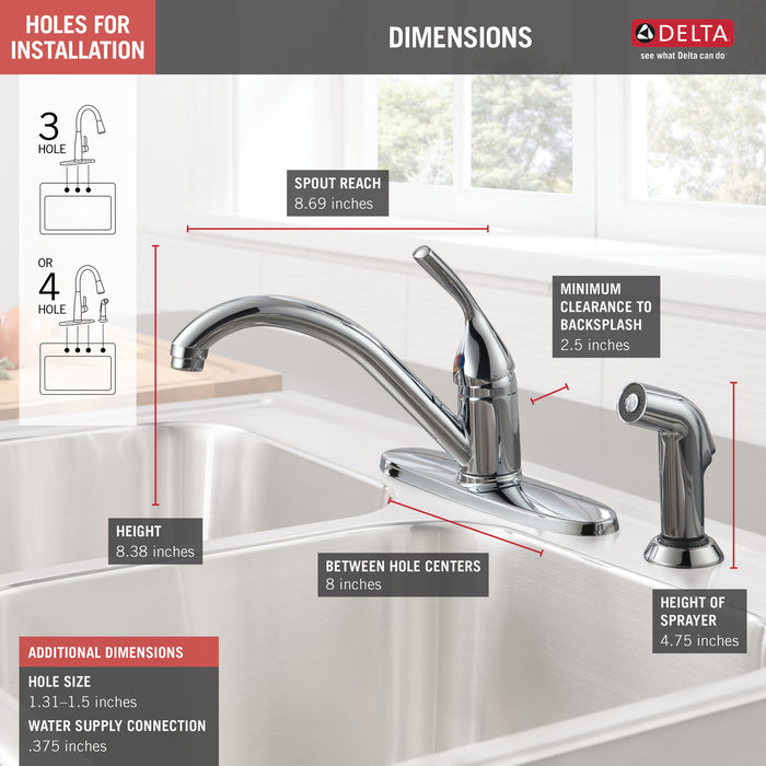 Delta 400-DST Classic Single Handle Kitchen Faucet with Spray