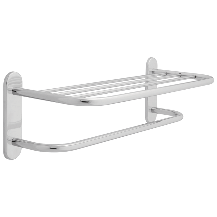 Delta: 24" Brass Towel Shelf with One Bar, Concealed Mounting Polished Chrome