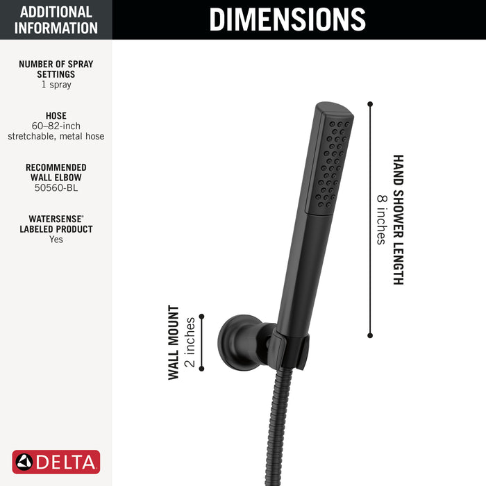 Delta Universal Showering Components 55808 Premium Single-Setting Adjustable Wall Mount Hand Shower, Matte Black