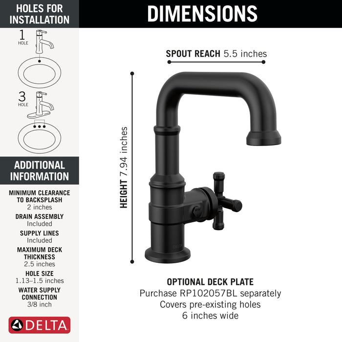 Delta Broderick 587SH Single Handle Bathroom Faucet, matte black - view 3