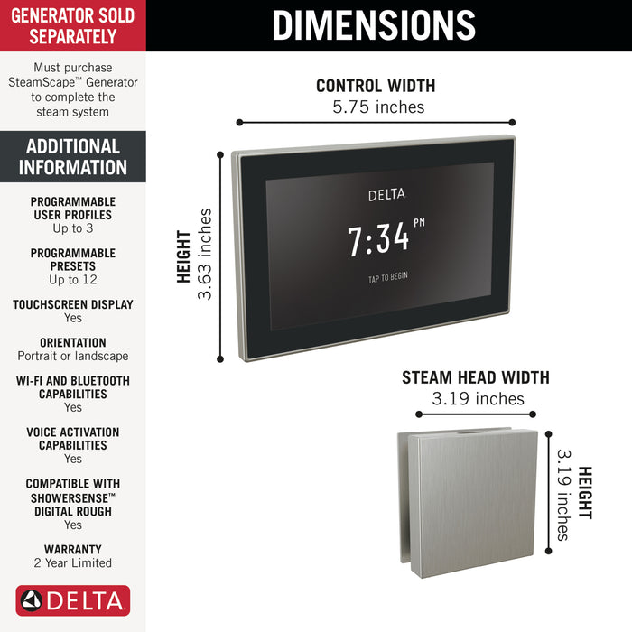 Delta Universal Showering Components 5CH Square Digital Steam Package