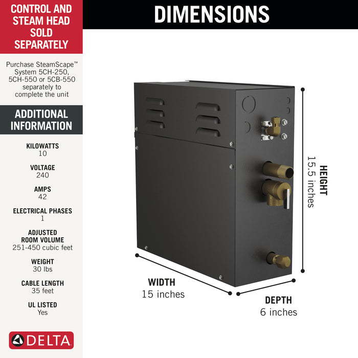 Delta Universal Showering Components 5GE SteamScape 10kW Steam Generator - 240V 1ph