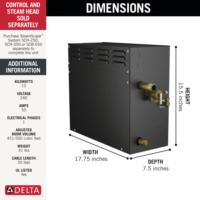 Delta Universal Showering Components 5GE SteamScape 12kW Steam Generator - 240V 1ph