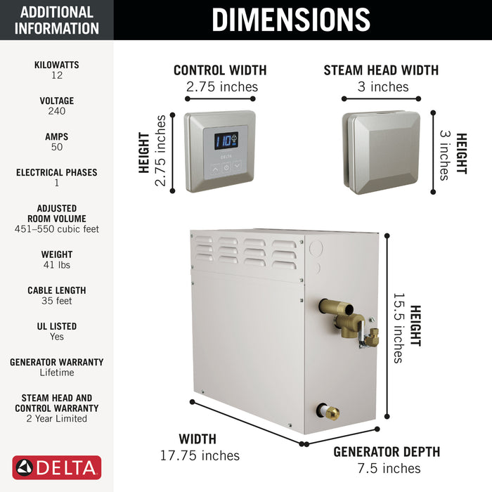 Delta Universal Showering Components 5P SimpleSteam Kit - 12kW