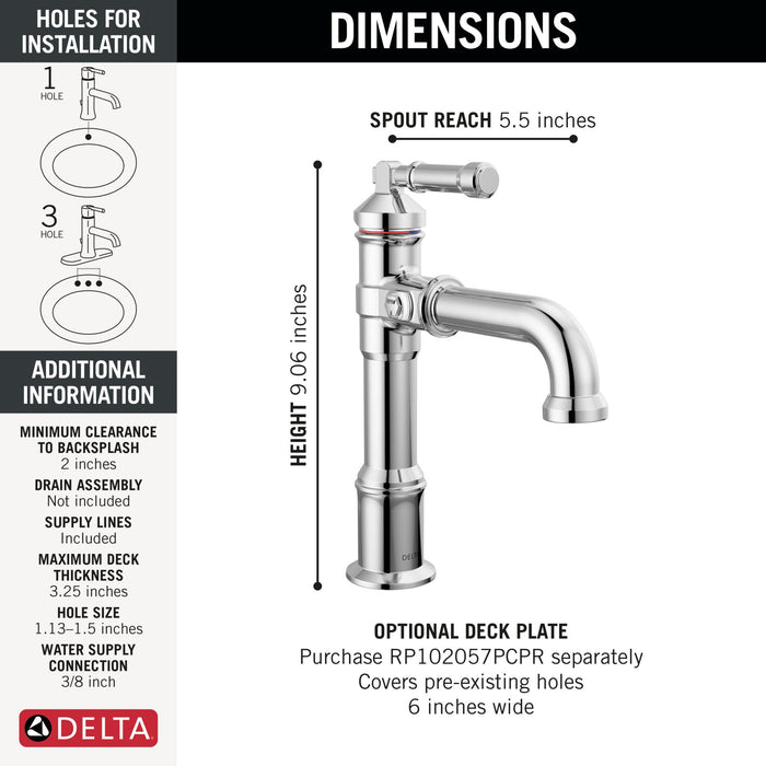 Delta Broderick 684 Single Handle Bathroom Faucet, lumicoat chrome - view 4