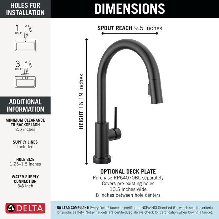 Delta Trinsic 9159TL TouchTouch 2O Technology Kitchen Faucet with Touchless Technology, matte black - view 3